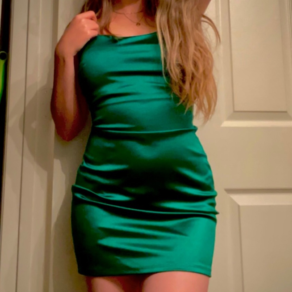 Satin Emerald Green Mini Dress